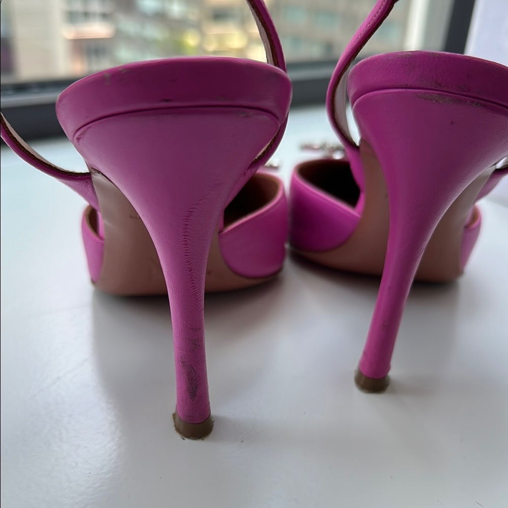 Amina Muaddi Pink Heels with Crystal Brooch - Picture 5 of 6